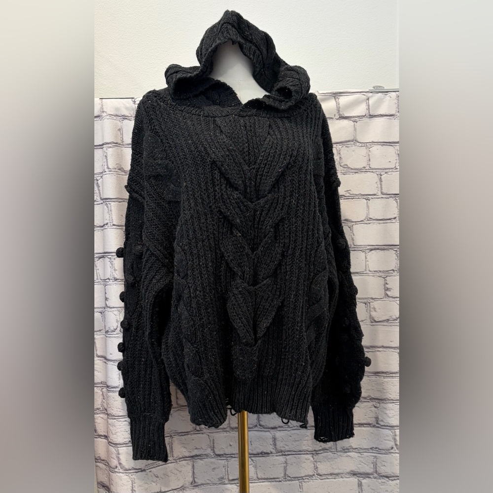 Wildfox Size:M Cozy Charcoal Black Cable Knit Sweater/Hoodie